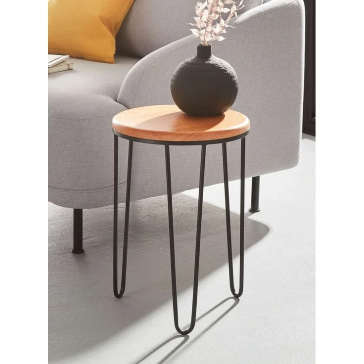 Dekoleidenschaft Beistelltisch "Retro" aus Metall, mattschwarz & Tischplatte aus Holz, Ø 33x46 cm, Wohnzimmertisch, Pflanzentisch, Blumentisch, Couchtisch, Sofatisch – Bild 3