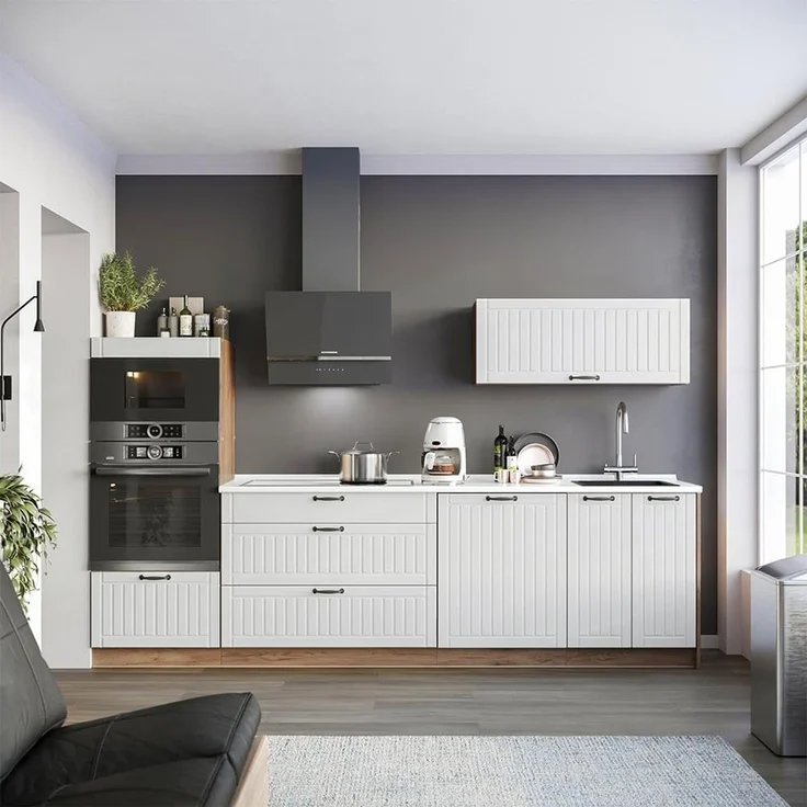Küchenzeile Fame-Line Weiß Landhaus/Goldkraft Eiche 280 cm, AP Eiche Vicco – Bild 2