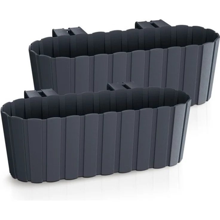 Spetebo Pflanzschale Balkon Blumenkasten mit Halterung 39 x 13 cm (Set, 2 St, Balkon Blumenkästen), Kunststoff Geländer Pflanztopf in anthrazit – Bild 4