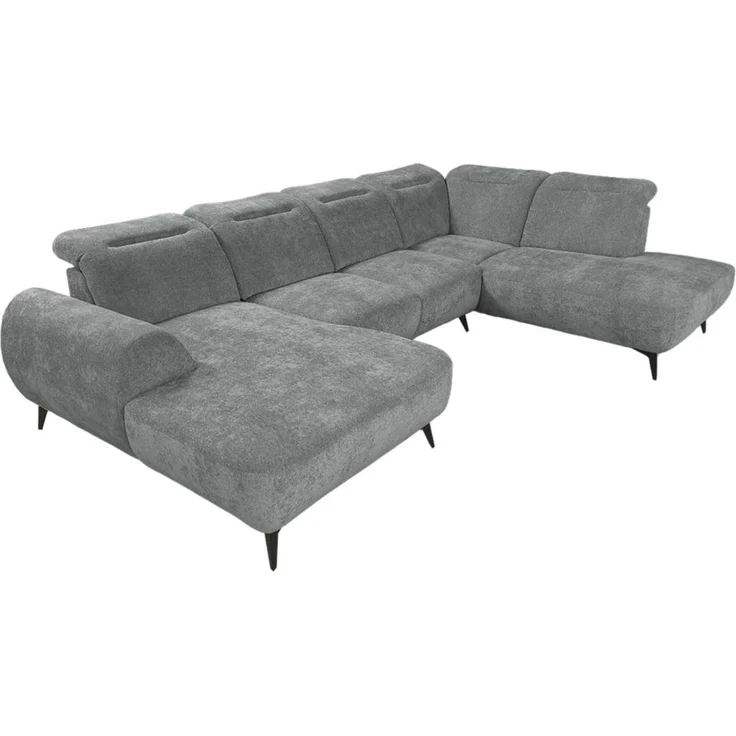 Wohnlandschaft Sofa U-Form ALETTE in Stoff Doha Dunkelgrau Lange Schenkel Rechts – Bild 2