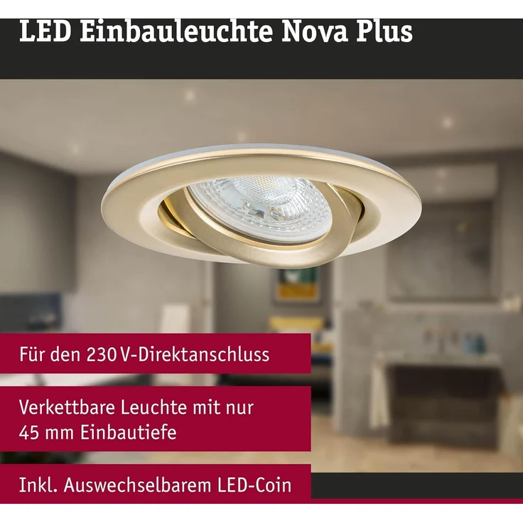 Paulmann 92408 LED Einbauleuchte Nova Plus 3er-Set schwenkbar 93mm gold IP65 dimmbar – Bild 4