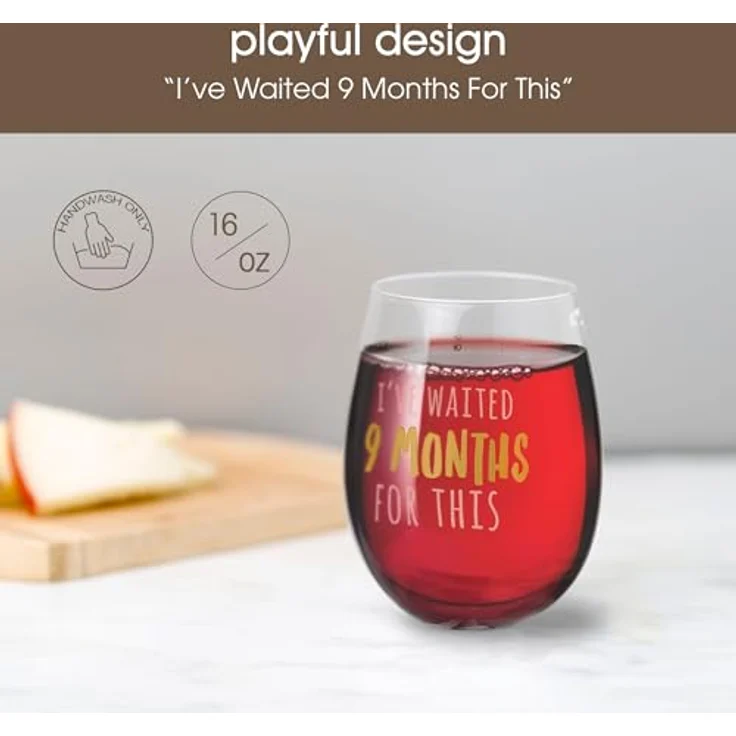 Pearhead I’ve Waited 9 Months for This Stemless Wine Glass, New Mom Mother’s Day Accessory, Expecting Mother Keepsake, Pink and Gold – Bild 3