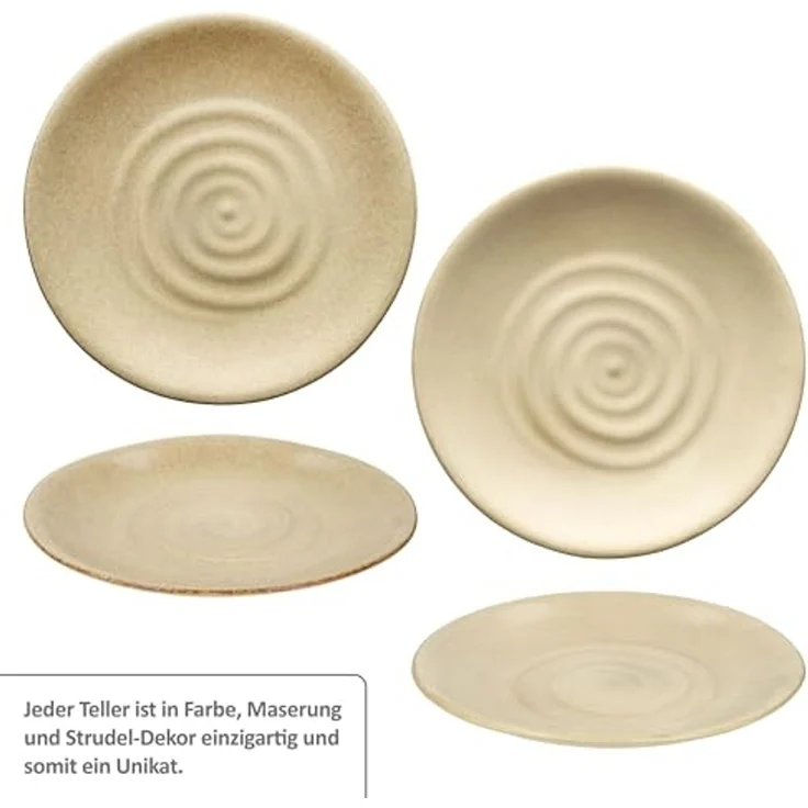 MamboCat Frühstücksteller MamboCat 6er Set Clay Beige Kuchenteller Steingut mit Strudel-Dekor – Bild 4