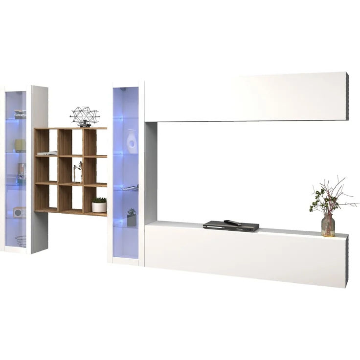 Wohnwand >Benevent< (5-teilig) in Weiß Hochglanz - 350x180x30 (BxHxT) – Bild 1
