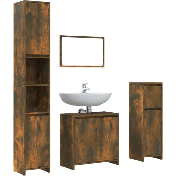 vidaXL 4-tlg. Badmöbel-Set Räuchereiche Holzwerkstoff 3143928 – Bild 1