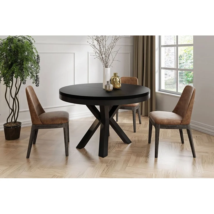 WFL GROUP Esstisch Clara im Loft-Stil rund ausziehbar mit schwarzen Metallbeinen (MADE IN EU, erhältlich in zwei Größen – 100/120 cm, ausziehbar auf 180/200 cm), platzsparender Industrial Tisch in Holzoptik für Wohnzimmer oder Küche – Bild 5