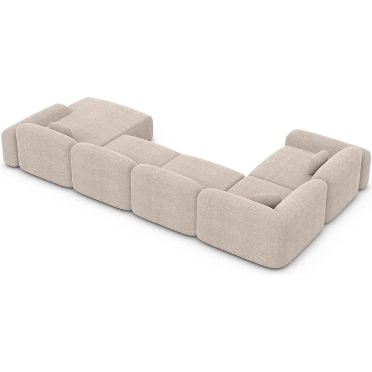 Sofa Dreams Wohnlandschaft Barcelona U Form Stoffsofa 6-Sitzer, Lounge Couch Strukturstoff Beige Ottomane rechts – Bild 3
