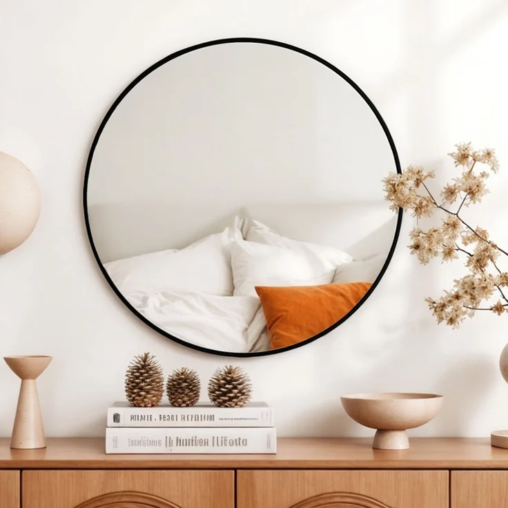 Home Nature Wohnkonzept Wandspiegel, Rund, Hochauflösender Schminkspiegel für Badezimmer & Schlafzimmer, Aluminium, Schwarz, 60 cm – Bild 5