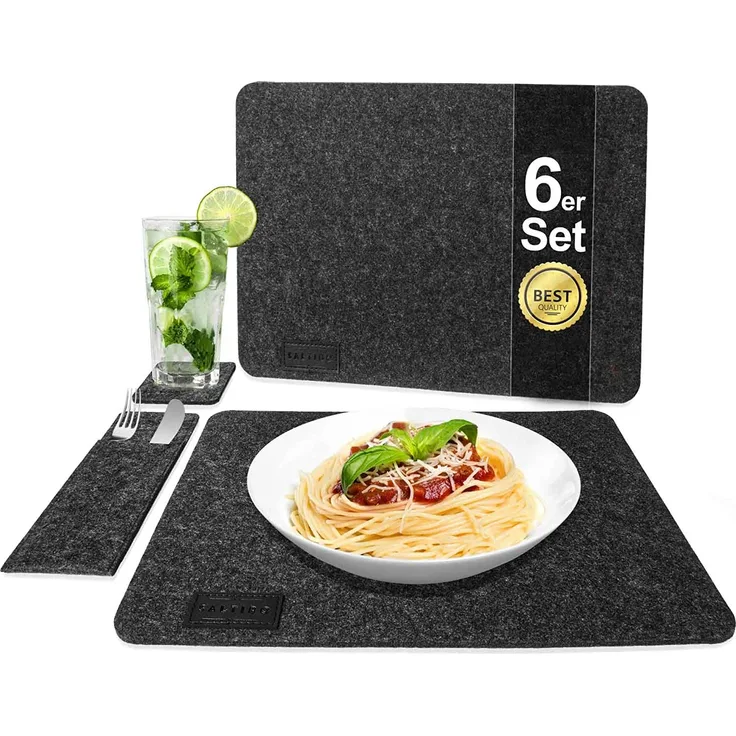 Kunden Retoure Tischset Platz Set inkl. Untersetzer und Bestecktaschen aus Filz - Für 6 Personen