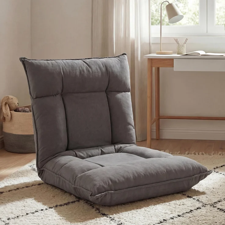Bodensessel HWC-N44, Relaxsessel Bodenkissen Bodensofa Klappsessel 6 Relaxpositionen, stabiles Gestell Samt ~ dunkelgrau – Bild 1