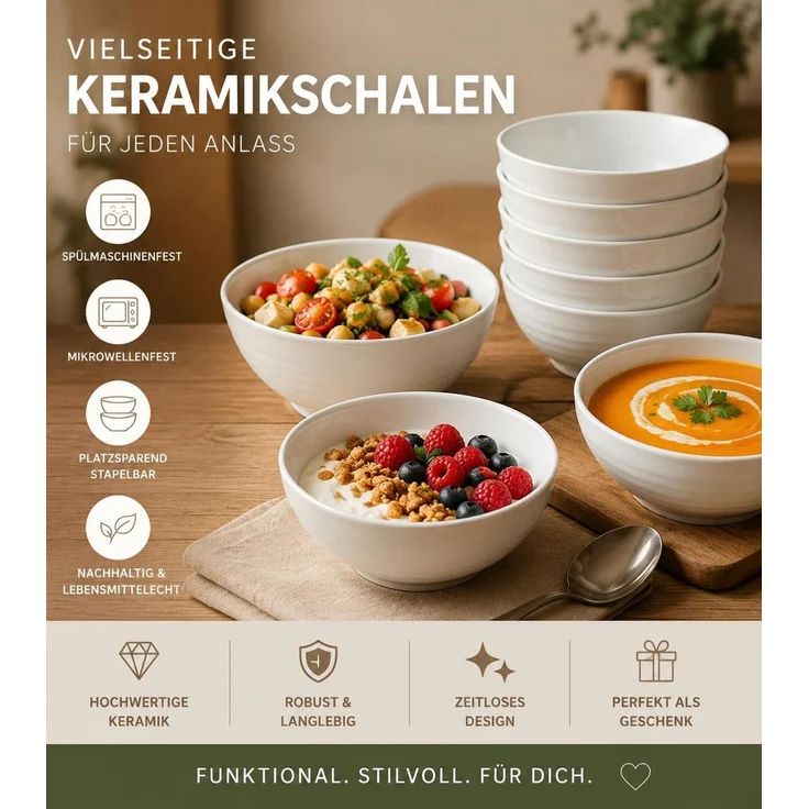 Schüssel Set 6 Stück Keramik Schüsseln, 350 ml Schalen, Dessertschalen, Obstschalen – Bild 2