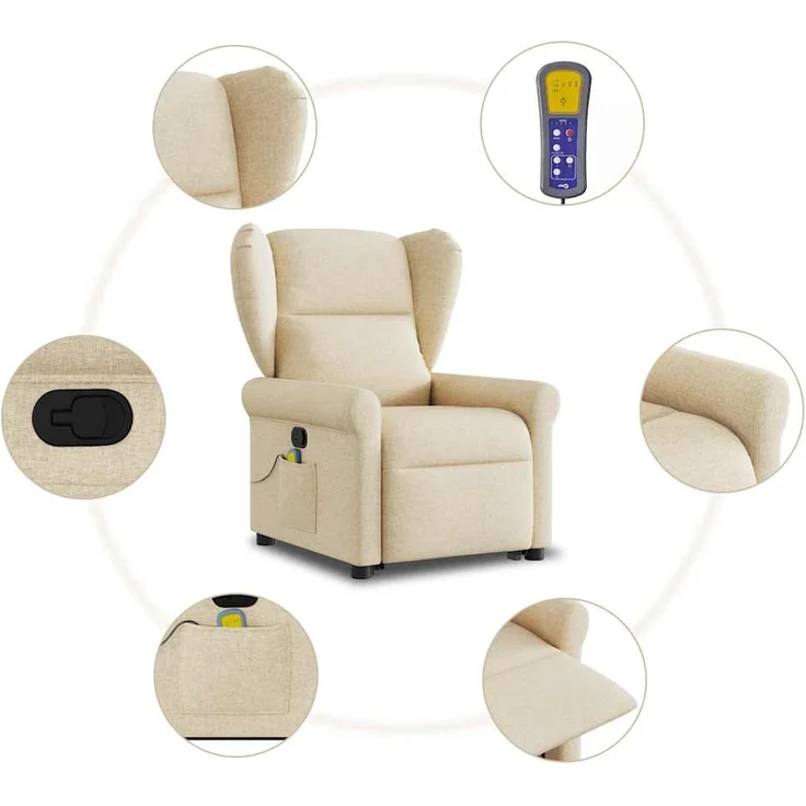 vidaXL Massagesessel mit Aufstehhilfe Creme Stoff 3303392 – Bild 9