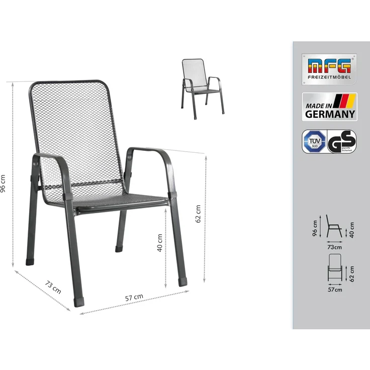 MFG 'Mec-Stor' Streckmetall-Stapelstuhl 2-er Set, Metall anthrazit, 96 x 73 x 57 cm – Bild 2
