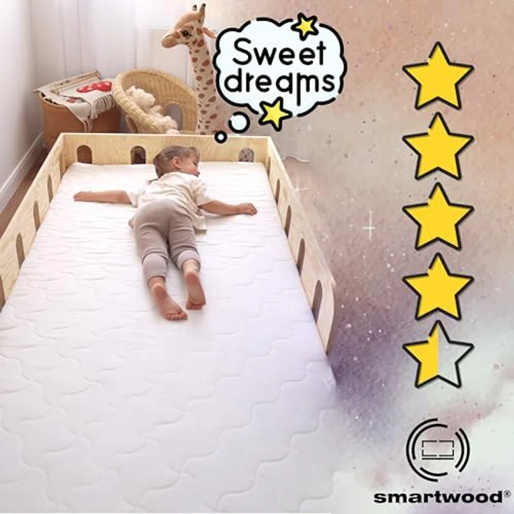 smartwood Kindermatratze 60x120 12cm Matratze mit Bettlaken - H2 Schaumstoffmatratze Oeko-TEX-Zertifiziert - Wendbar - mit Waschbarem Antiallergischem Bezug – SmartComfort | Made in EU – Bild 9