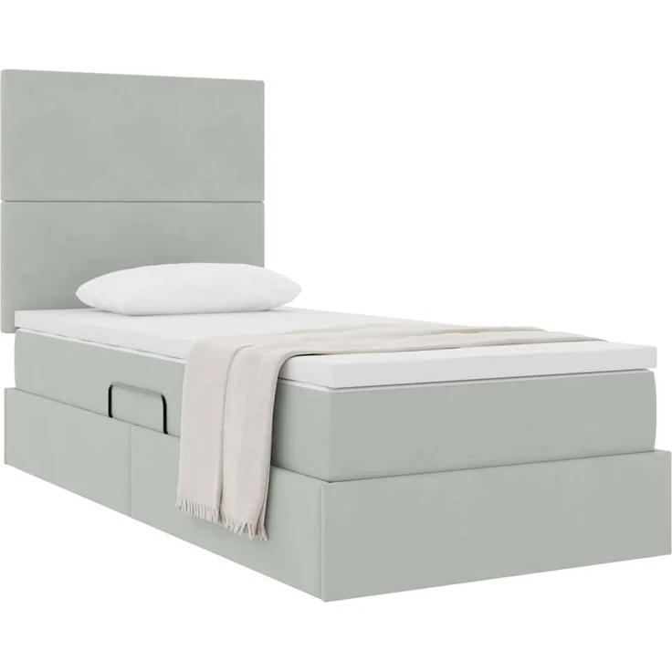 vidaXL Aufbewahrungsbett mit Matratze Hellgrau 90 x 190 cm Samt 3371937 – Bild 3