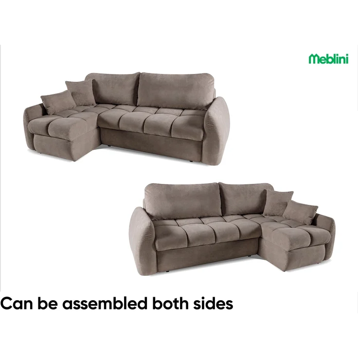 MEBLINI Schlafcouch mit Bettkasten – GLOW - 252x155x93cm – Braun Plüsch - Kleines Ecksofa mit Schlaffunktion - Sofa mit Relaxfunktion und Kissen - Kleine Couch L-Form - Eckcouch – Bild 6