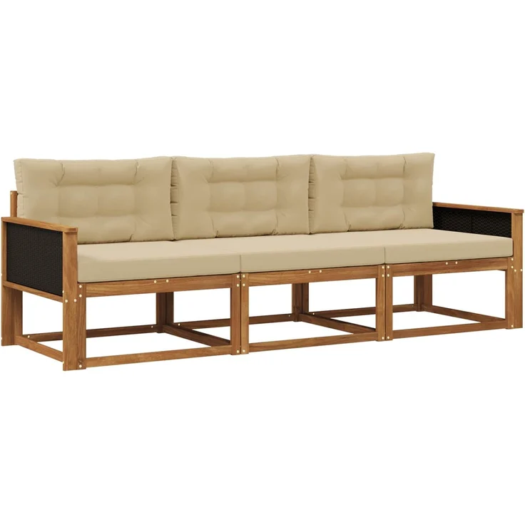 vidaXL Outdoor-Sofagarnitur 3 stk. 3-Sitzer Natur und Beige 3382296 – Bild 2