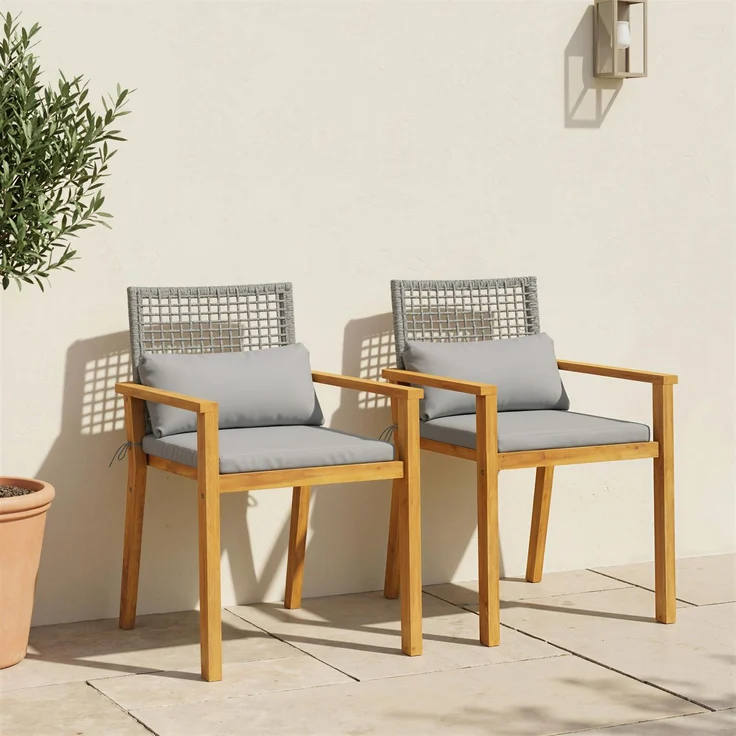 Set mit 2 stapelbaren Gartenstühlen aus Akazienholz mit Kissen, 59.0×55.0×86.0cm, Color Legno, MELAYR – Bild 3