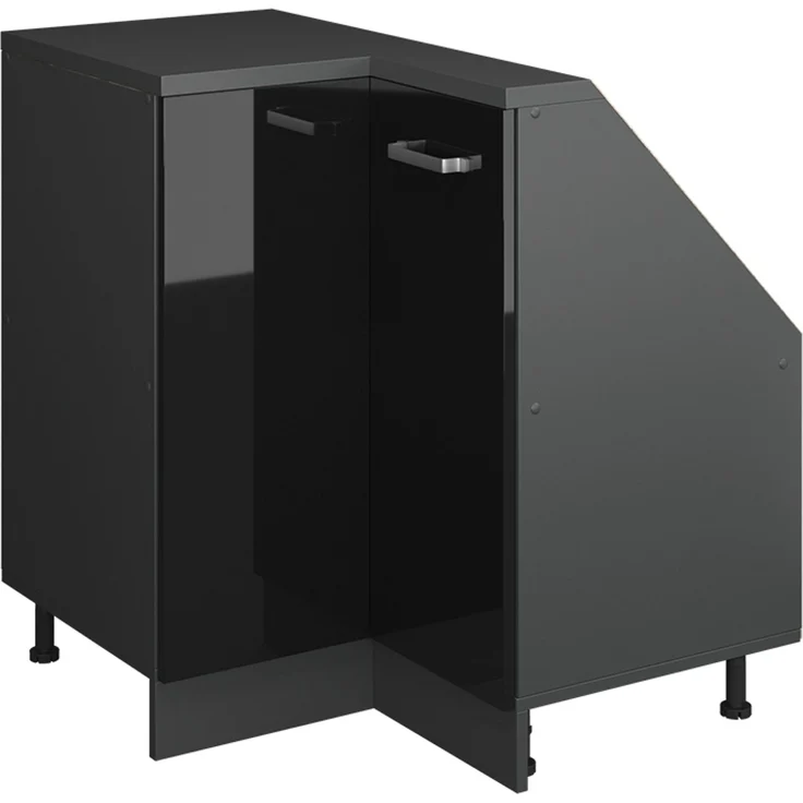 Eck-Küchenschrank für Dachschrägen R-Line Schwarz Hochglanz 75.6 cm mit 1 Tür Vicco – Bild 1