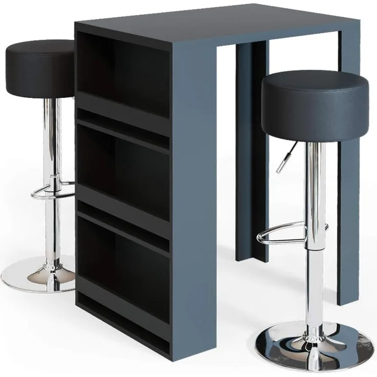 Bartisch-Set Anthrazit 57 x 80 cm mit 2 Barhockern Vicco