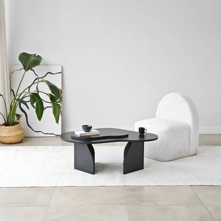 Stylish Black Coffee Table, 105 x 35 x 65 cm | 100% Melamine Coated Particle Board, 18 mm Thickness | Modern Abstract Design for Home & Office – Bild 2