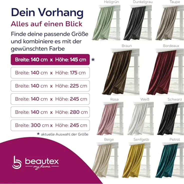 Beautex Verdunkelungsvorhang Samt Vorhang Kräuselband U-Band Gardine Velvet abdunkelnd (1 St), Hakenaufhängung, abdunkelnd – Bild 8