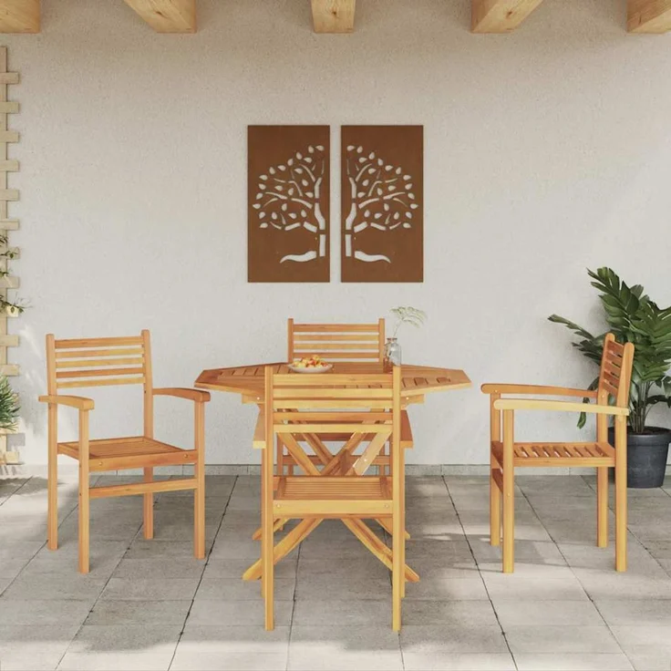 vidaXL Stuhl 4 pcs Braun 56 x 55 x 90,5 cm Massivholz Teak 42002315 – Bild 2