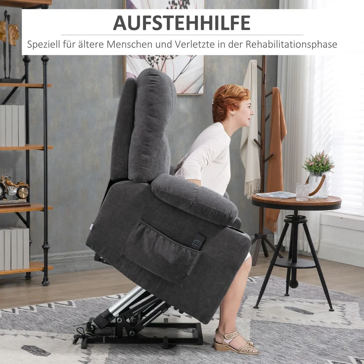Wohnora-Aufstehhilfe Seniorensessel, Liegefunktion, inkl Fernbedienung, 144 cm x 91 cm x 88 cm, Dunkelgrau,H 1090cm x T 910cm x B 950cm – Bild 5