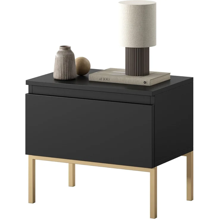 Selsey 'Bemmi' Nachttisch, schwarz mit goldenem Metallgestell ca. 43 x 49 x 32 cm – Bild 4