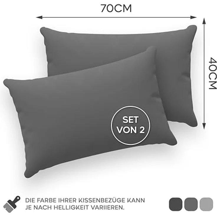 Twinzen® Kissenbezug 40x70 (2er-Set) - 100% Jersey Baumwolle 150 GSM Kissenbezüge - Anthrazit - Für Kissenbezüge 40x70 cm - Kissenhülle - Kissenbezug mit Reißverschluss - Oeko-Tex Zertifiziert – Bild 2