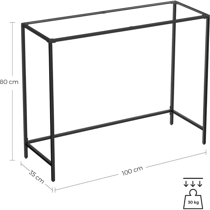 Vasagle Konsolentisch aus Hartglas, verstellbare Füße, Schwarz, 100 x 35 x 80 cm – Bild 5