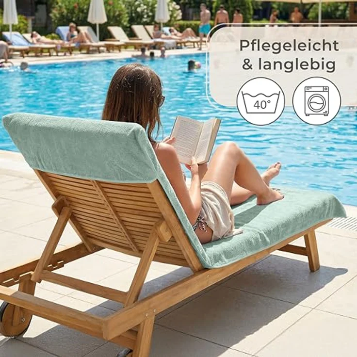 Laynenburg Liegenauflage Frottee Schonbezug aus 100% Baumwolle für Gartenliege, (1 St), Sonnenliege - Liegenbezug mit Umschlag für Standliege in 75x200 cm – Bild 6