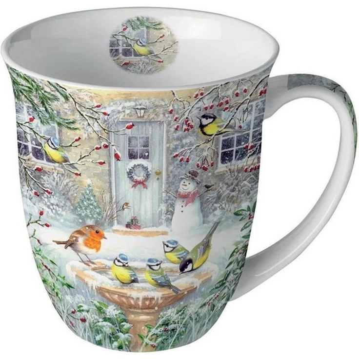 Ambiente Luxury Paper Products Becher Sommer, Blumen, Tiere, Pflanzen, Bäume, Herbst, Mug, Kollektion, 1-tlg, Porzellan Tasse, Becher 0,4 l Freudenbad- Vögel, Rotkehlchen, Schneemann, Themen Tiere, Schnee - Eis Jahreszeit Winter, Winter, Geburtstag, Ho... – Bild 1