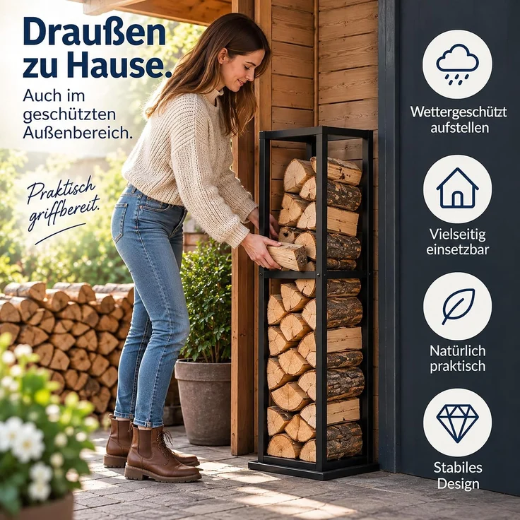 relaxdays Kaminholzregal Hohes Kaminholzregal aus Metall, BxTxH:35 x 35 x 120 cm, (1-St) – Bild 4