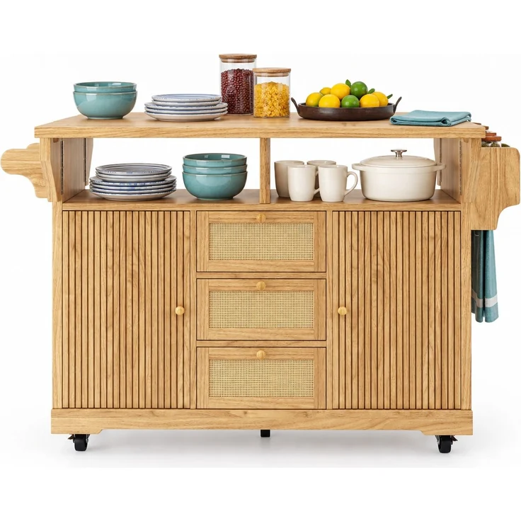 Küchenwagen B 142,5 x T 80 x H 95 cm, klappbar und erweiterbar, aus MDF mit PE-Rattan – Bild 6