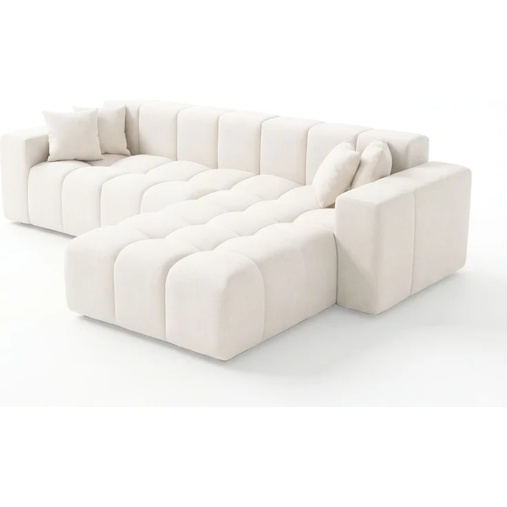 GRAINGOLD Ecksofa Loopo, Couch L-Form mit Wellenfeder, Velour-Stoff, Creme, Rechts – Bild 5