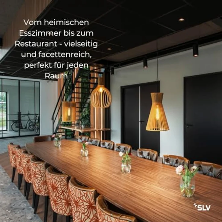 SLV WUD Pendelleuchte, E27, zylindrisch, max. 60W, schwarz, Holzoptik, IP20 – Bild 6