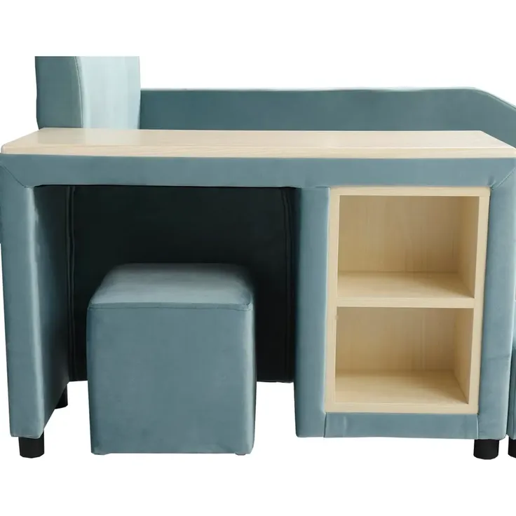 Polsterbett mit Tisch, Hocker, gepolstertem Kopfteil, Lattenrost und Regal, 90x200 cm, Kinderbett, Einzelbett, Samt – Bild 10