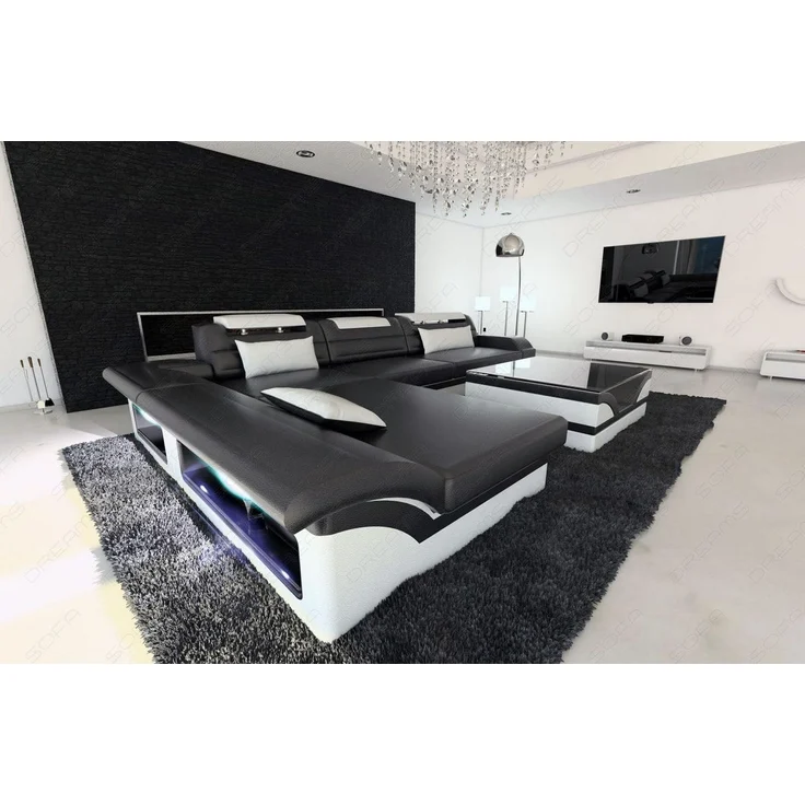 Couch Monza L Form in Leder - Kunstleder - schwarz-weiß - Links – Bild 2