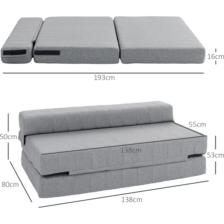 HOMCOM Relaxsessel 2-in-1 Klappbar Schlafsofa mit Leinenoptik (Sofabett, 1-St, Bodensofa), für Wohnzimmer, Schlafzimmer, Grau – Bild 3