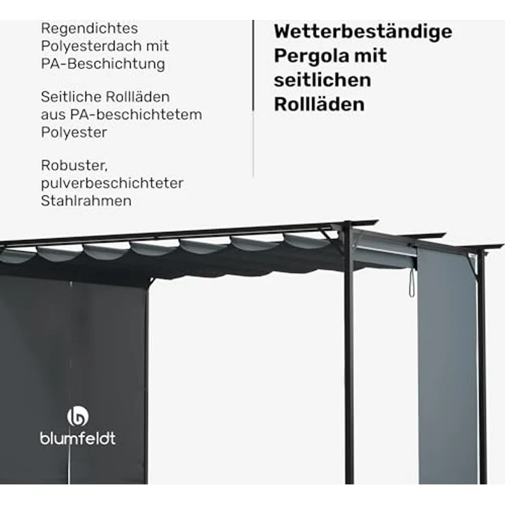 Blumfeldt Pergola 3x4 m, Wetterfestes Polyesterdach & Seitliche Jalousien, Pulverbeschichteter Stahlrahmen, Einfache Montage, Stabil & Winterfest Für Ganzjährigen Einsatz – Bild 3