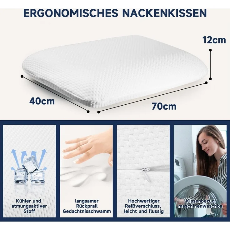 Esun Kopfkissen Kopfkissen, Ergonomisches Memory Foam Kissen, Nackenkissen, Kissen, Füllung: Rückstellschaum, Rückenschlafer, Seitenschlafer, Bauchschlafer, Set, Seitenschlafer, Rückenschlafer, Bauchschlafer, Set, Kissen, Kopfkissen, Kopfkissen für Sei... – Bild 1