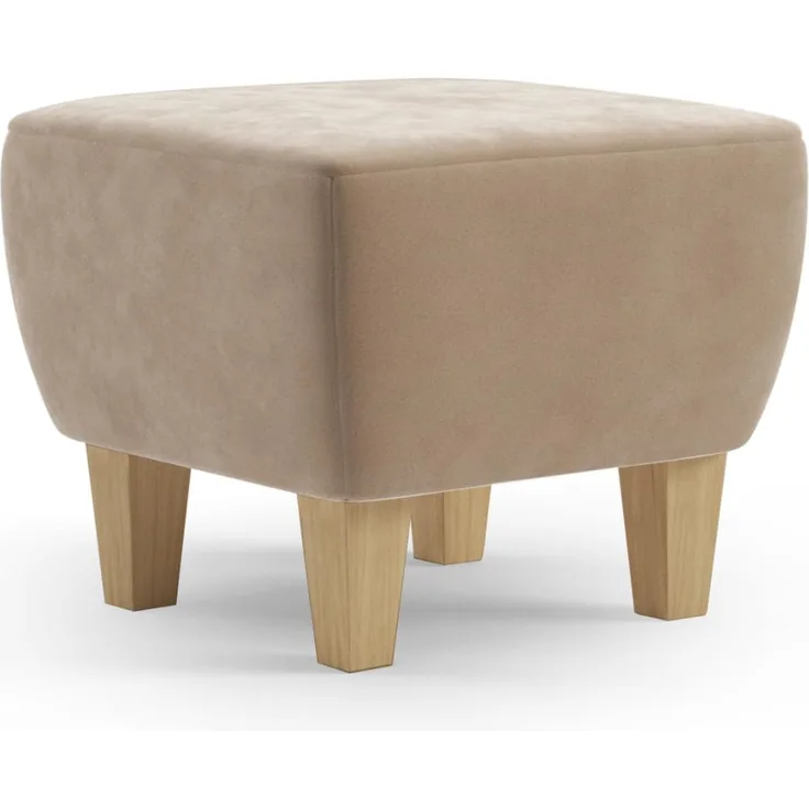 Cavadore Hocker Vida / Polsterhocker mit massiven Holzfüßen in Buche / 52 x 46 x 52 / Mikrofaser, Hellbraun-Beige