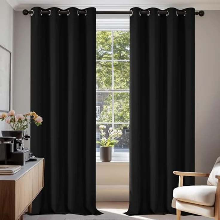 Deconovo Wohnzimmer Gardinen Vorhänge mit Ösen Verdunkelung Schwarz | 2er Set, H200 x B140 cm, Thermo Vorhänge, Schlafzimmer Gardinen, Wohnzimmer Vorhang, Blackout Curtains, Sichtschutz – Bild 1