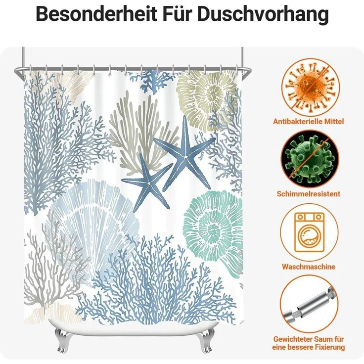 Duschvorhang 120x200 cm Unterwasseralgen Antischimmel Textil Saum – Bild 7