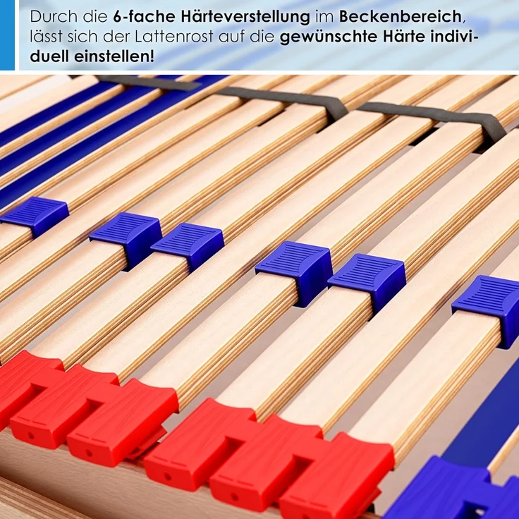 stabiler Lattenrost 100% BUCHE Lattenrahmen - Kopfteil verstellbar - SCHULTERFRÄSUNG, 7 Zonen, 42 Federleisten, Härte-Regulierung, Mittelgurt - VARIO SLEEP BEST 42® unmontiert (70x200 cm) – Bild 7