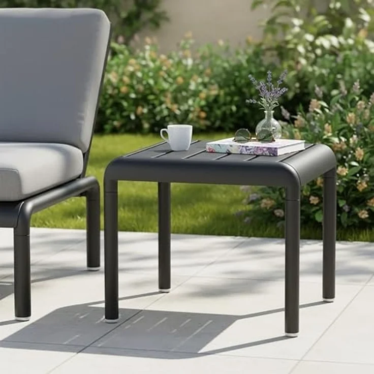 Spetebo Beistelltisch Garten Beistelltisch quadratisch schwarz Belastbarkeit bis 50 kg (Anzahl, 1-St, Stück), Wetterfest und UV-beständig – Bild 2