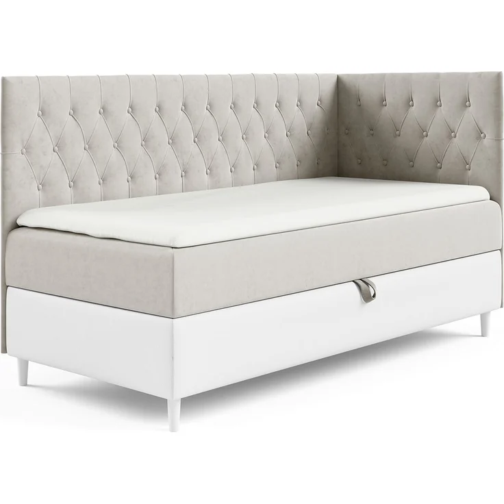 MEBLINI Kinderbett mit Bettkasten FILIPPO 3 80x200 Rechts - H3/Beige Samt Gepolstert Einzelbett mit Matratze - Polsterbett mit Stauraum - Bett mit Kopfteil – Stauraumbett – Bild 1