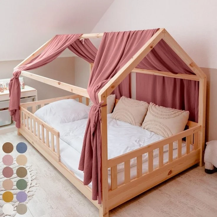 lilimaus Betthimmel Hausbetthimmel Baumwoll Musselin Betthimmel Kinder Hausbett 2er Set, Stilvolle Musselin-Deko für Kinderzimmer, ideal als Geschenkidee – Bild 3