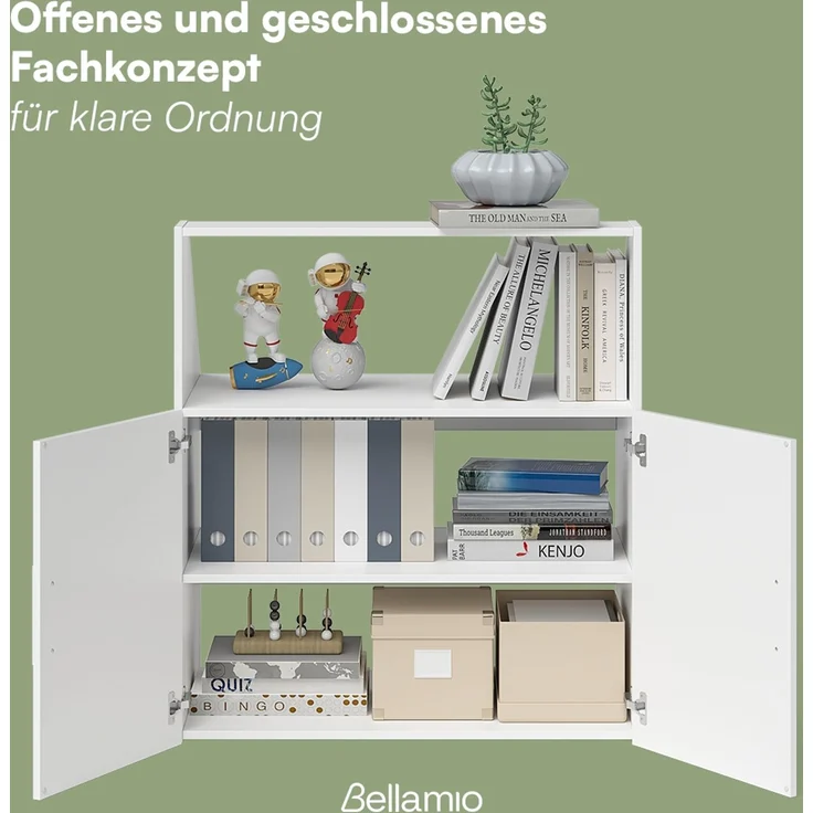 Bellamio 'Aland' Dachschrägenregal mit Türen und offenem Fach, weiß, 100x52x90 cm, Schrank für Dachschräge mit 3 Fächern – Bild 4